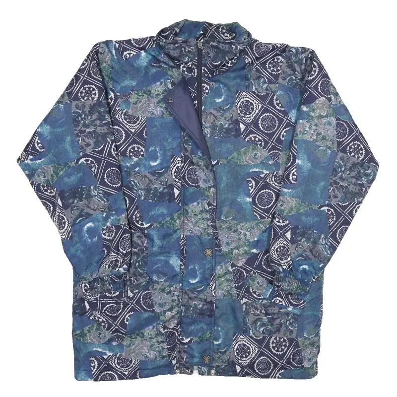Wild Dog Womens Blue Patchwork Printed Zip Jacket Uk 14 Polyester Relaxed Fit 1