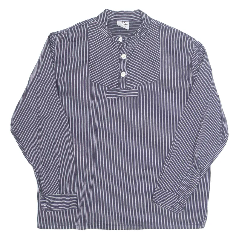 Wilkhahn Womens Printed Top Blue Button Neck Long Sleeve Striped L 1