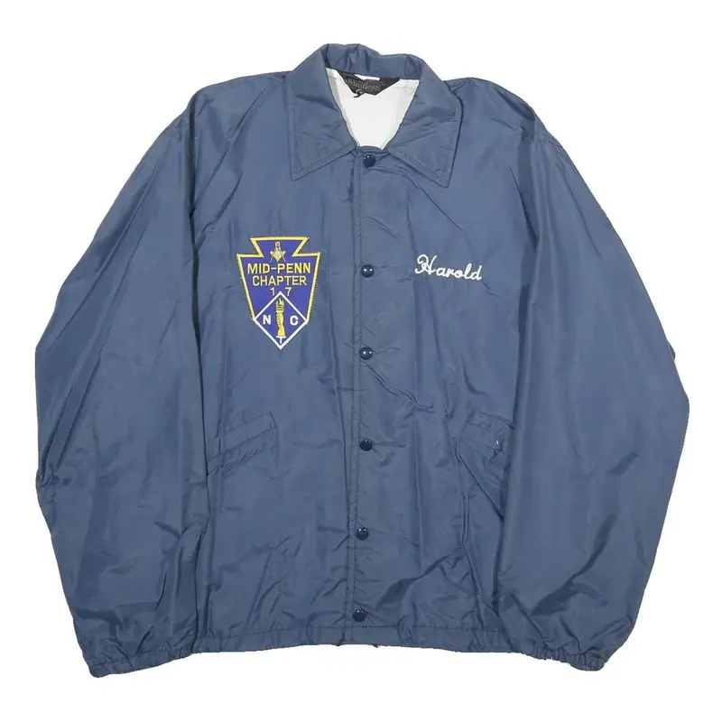Wind-Less Mens Blue Nylon Coach Jacket M Button Closure Lightweight Outdoor 1