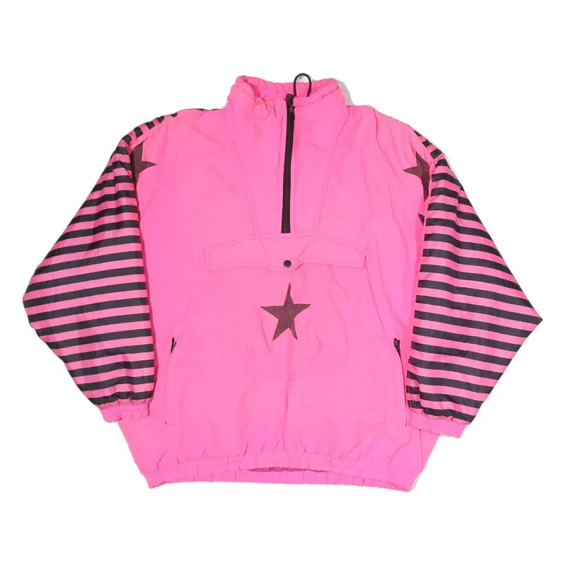 Winds And Waves Womens Pink & Black Star Print Zip Jacket L Polyester Blend 1