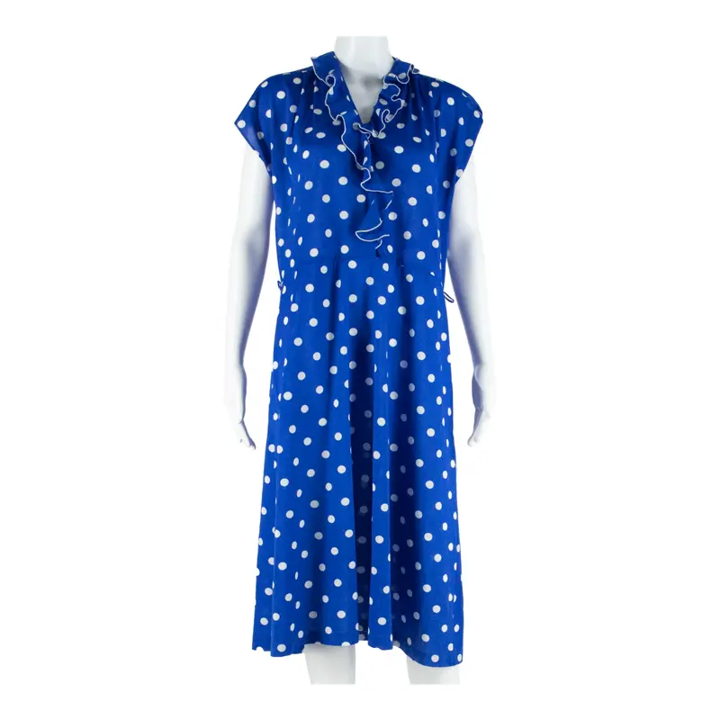 Windsor Womens Day Dress Blue Spotted Short Sleeve Midi L 1