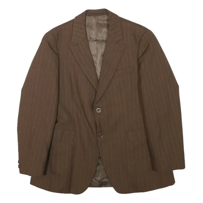 Winiker Mens Brown Wool Pinstripe Jacket Xxs Woven Button Classic Formal 1