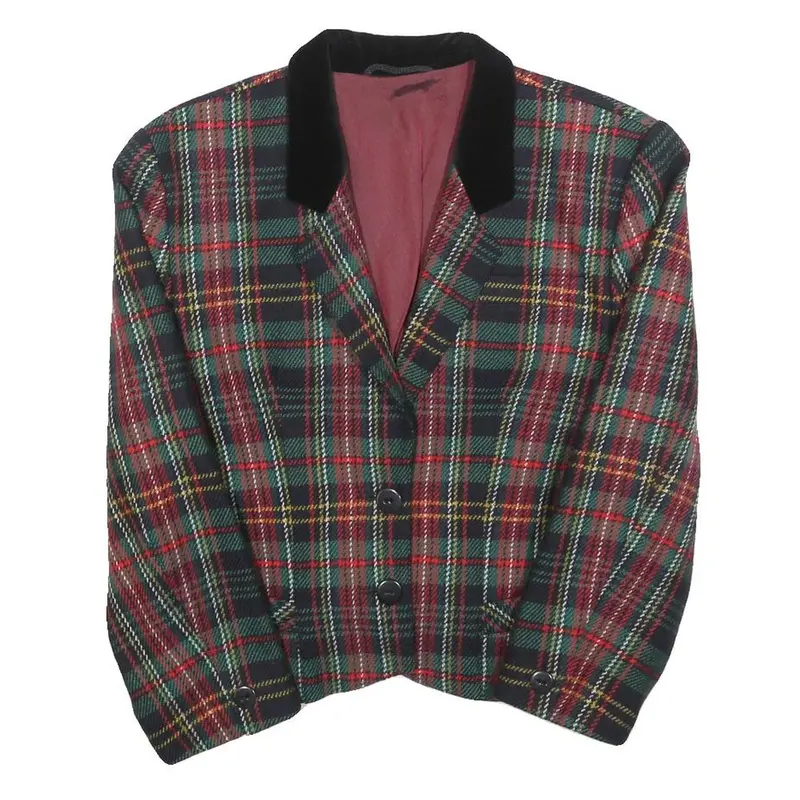 Winudress Womens Green & Red Check Wool Blend Tailored Button Jacket Uk 10 1