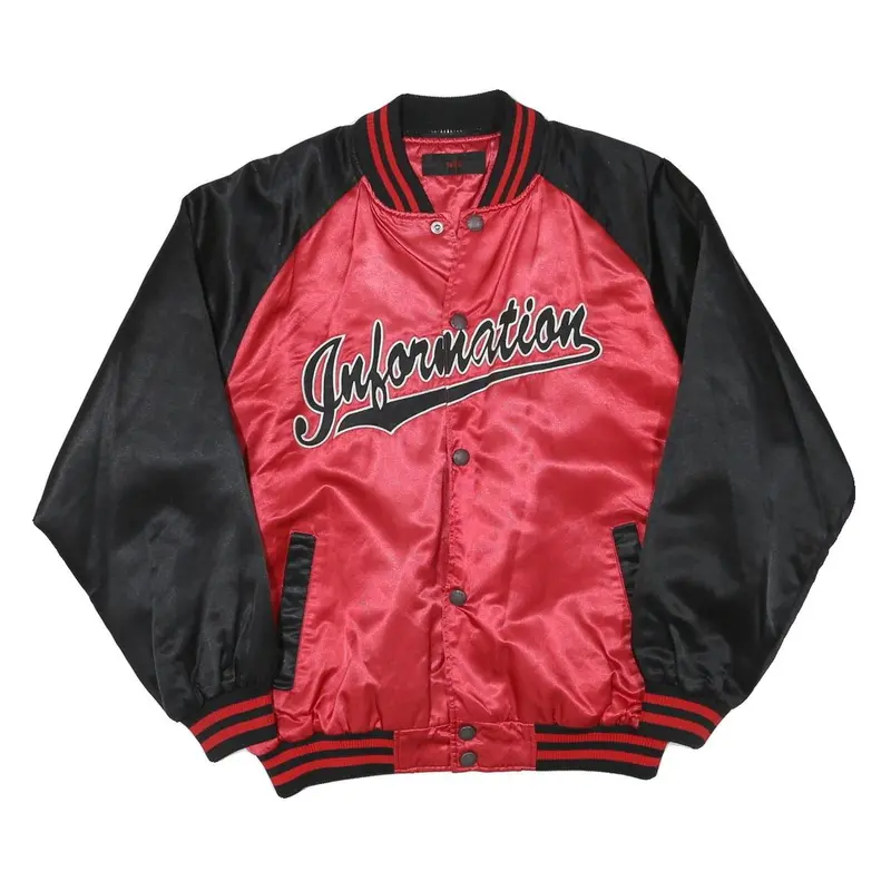 Wiz Mens Red & Black Bomber Jacket L Polyester Blend Plain Button Closure Retro 1