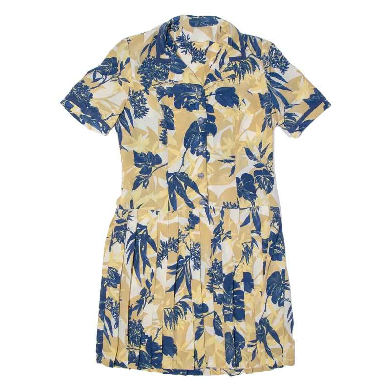 Womens A-Line Dress Beige 90S Floral Short Sleeve Midi M 1
