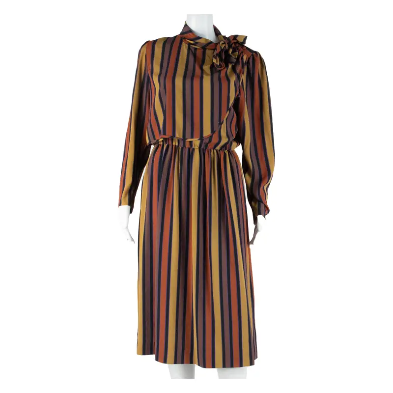 Womens A-Line Dress Black 90S Striped Long Sleeve Midi S 1