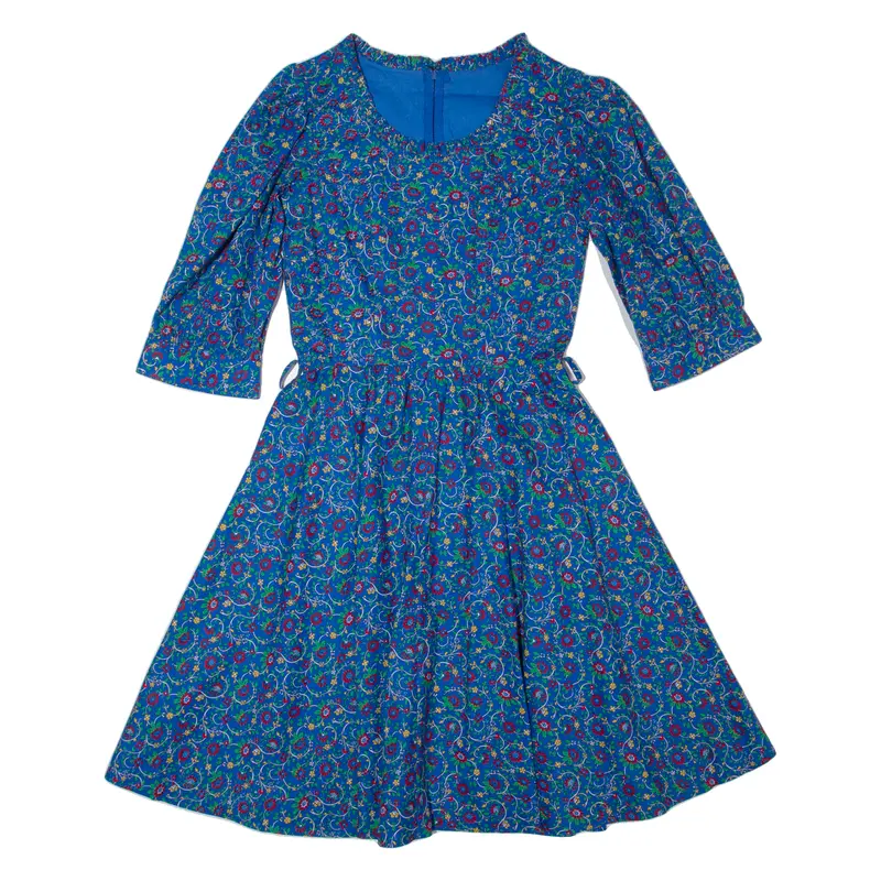 Womens A-Line Dress Blue 90S Floral Midi S 1