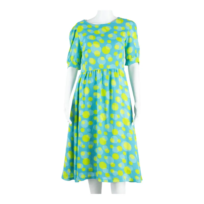 Womens A-Line Dress Blue 90S Spotted Short Sleeve Midi M 1