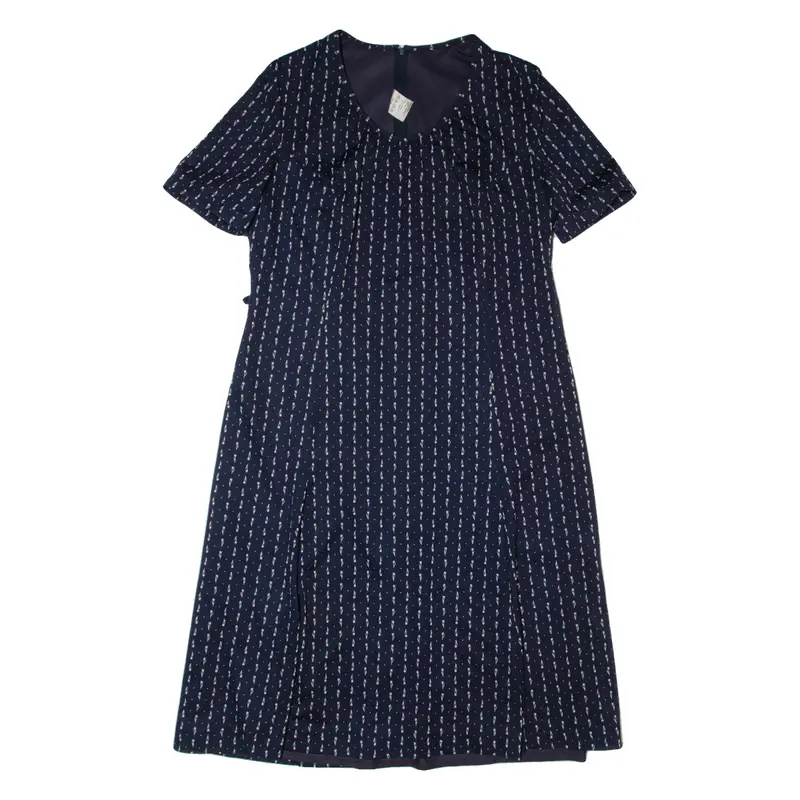 Womens A-Line Dress Blue 90S Striped Short Sleeve Midi L 1