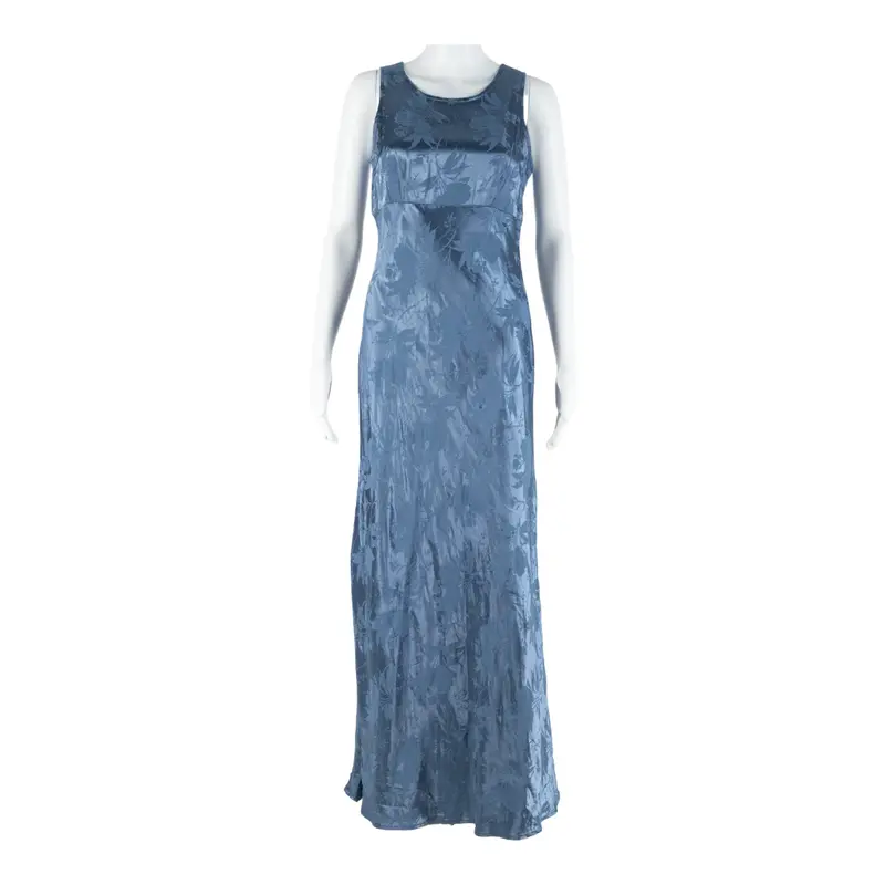 Womens A-Line Dress Blue Floral Sleeveless Long S 1