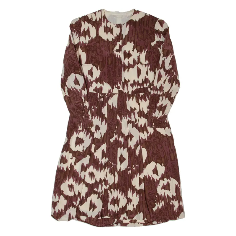 Womens A-Line Dress Brown 90S Crazy Pattern Long Sleeve Knee Length L 1