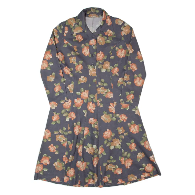 Womens A-Line Dress Grey 90S Floral Long Sleeve Midi M 1