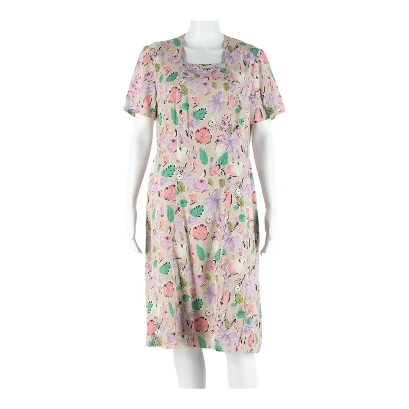 Womens A-Line Dress Pink 90S Floral Short Sleeve Midi L 1