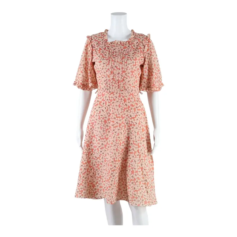 Womens A-Line Dress Pink Floral Short Sleeve Long S 1