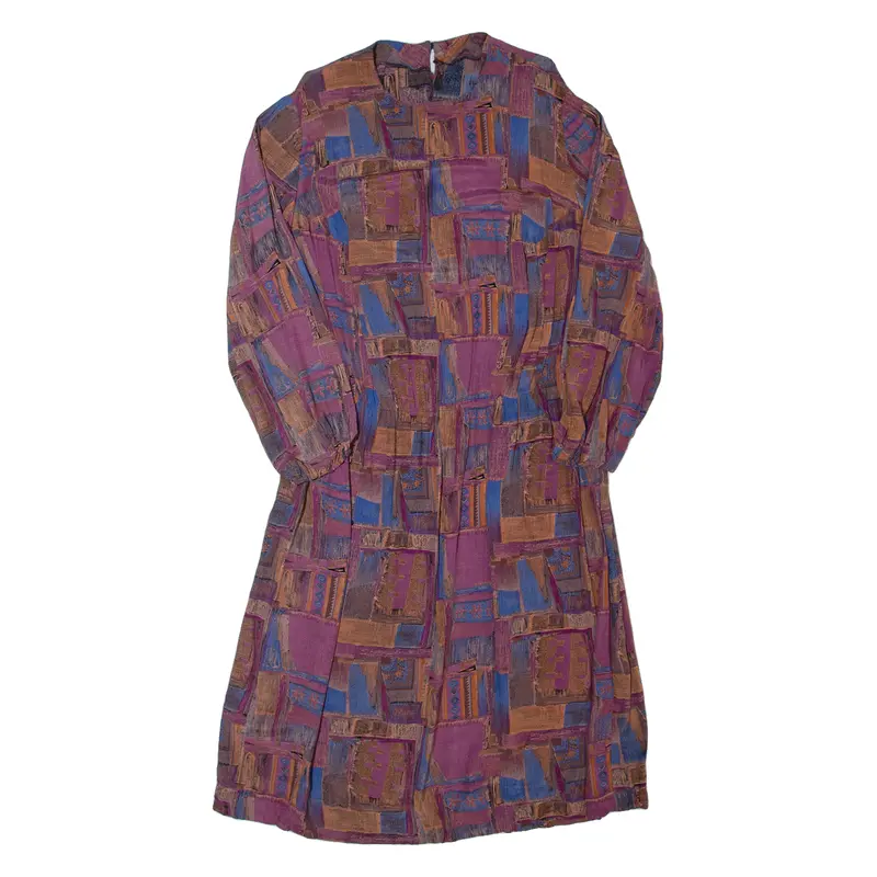 Womens A-Line Dress Purple 90S Geometric Long Sleeve Long L 1
