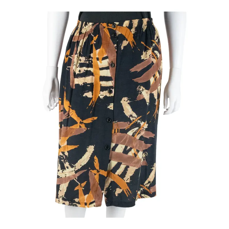 Womens A-Line Skirt Black Midi Crazy Pattern M 1