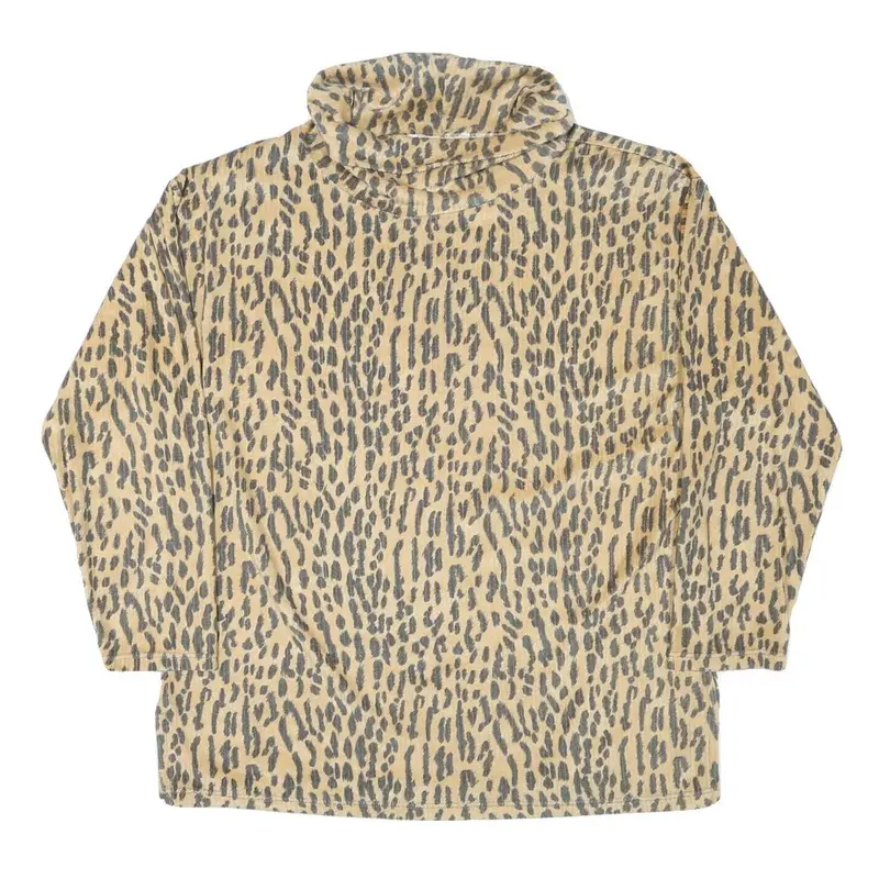 Womens Beige Animal Print High Neck Sweatshirt M Polyester Blend Casual Wear 1