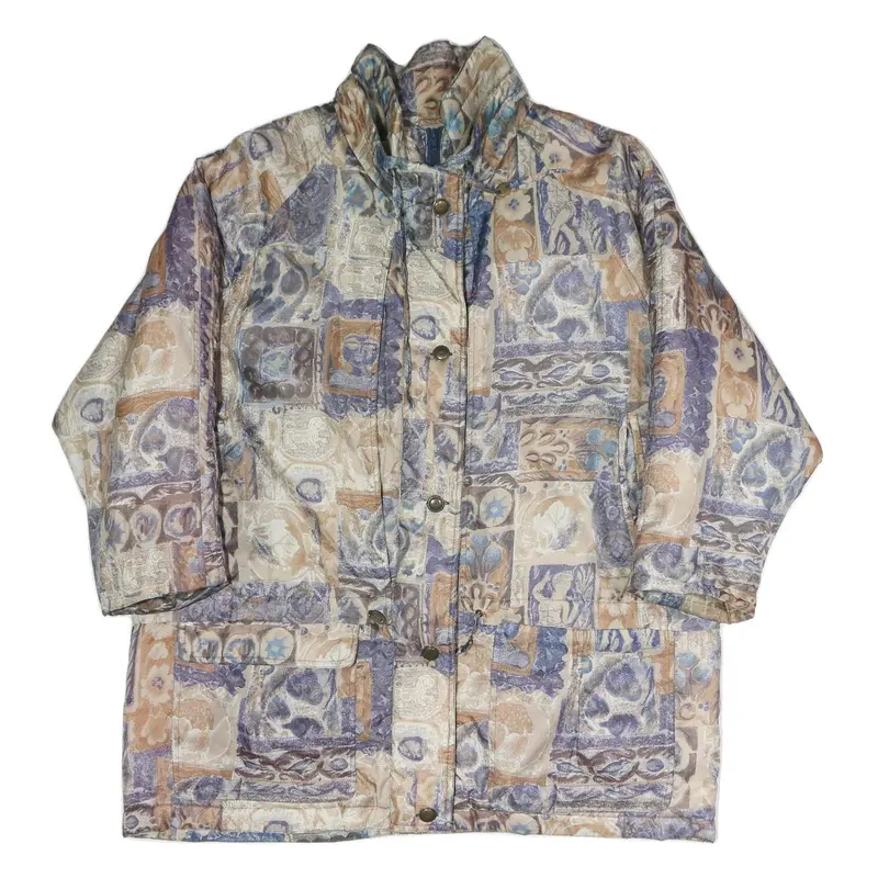 Womens Beige Blue Polyester Blend Long Sleeve Zip Jacket Xl Patchwork Pattern 1