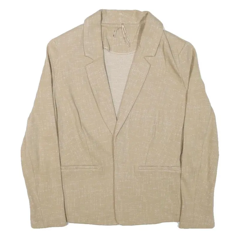 Womens Beige Cotton Blend Jacket M Woven Classic Fit Long Sleeve Plain Blazer 1