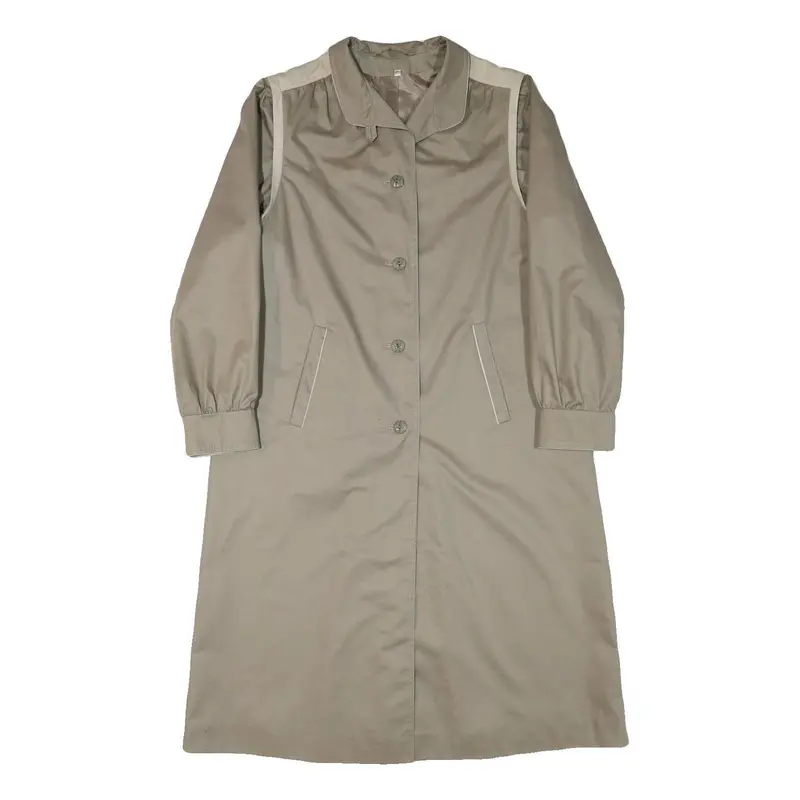 Womens Beige Cotton Blend Plain Button Jacket L Classic Relaxed Fit Long Sleeve 1