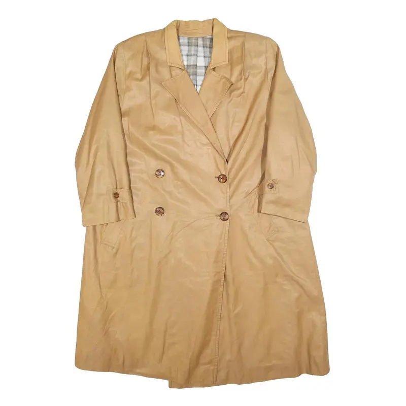 Womens Beige Cotton Plain Button Jacket L Lightweight Classic Single Breasted 1