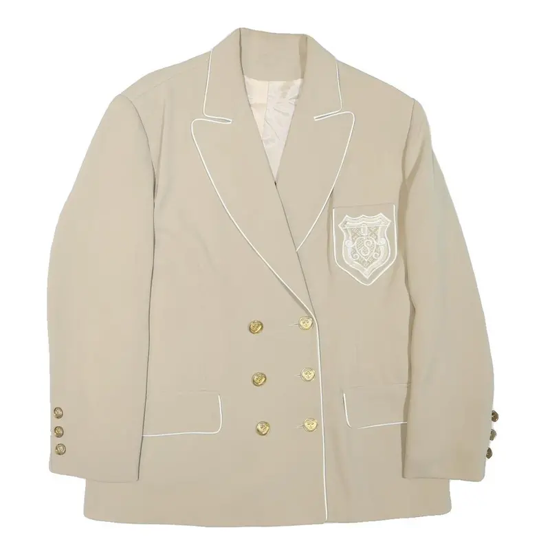 Womens Beige Cream Button Blazer Jacket L Polyester Blend Plain Gold Buttons 1