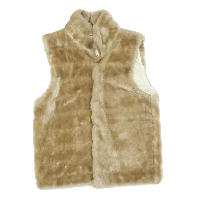 Womens Beige Faux Fur Button Jacket M Polyester Blend Plain Soft Stylish Warm 1