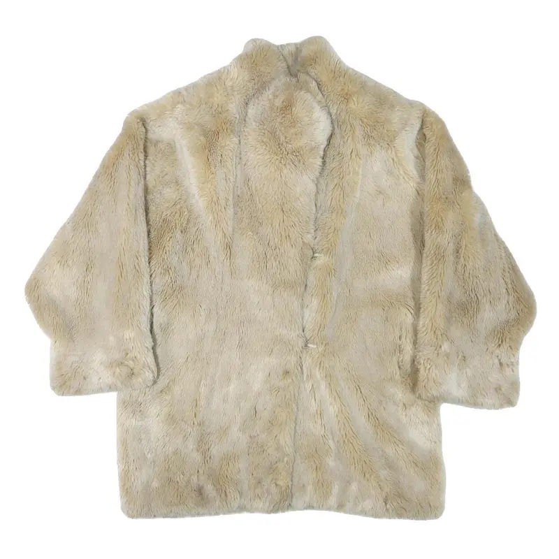 Womens Beige Faux Fur Button Jacket Xl Polyester Blend Plush Soft Warm 1