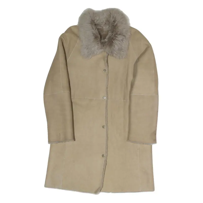 Womens Beige Faux Shearling Button Jacket S Polyester Blend Warm Stylish 1