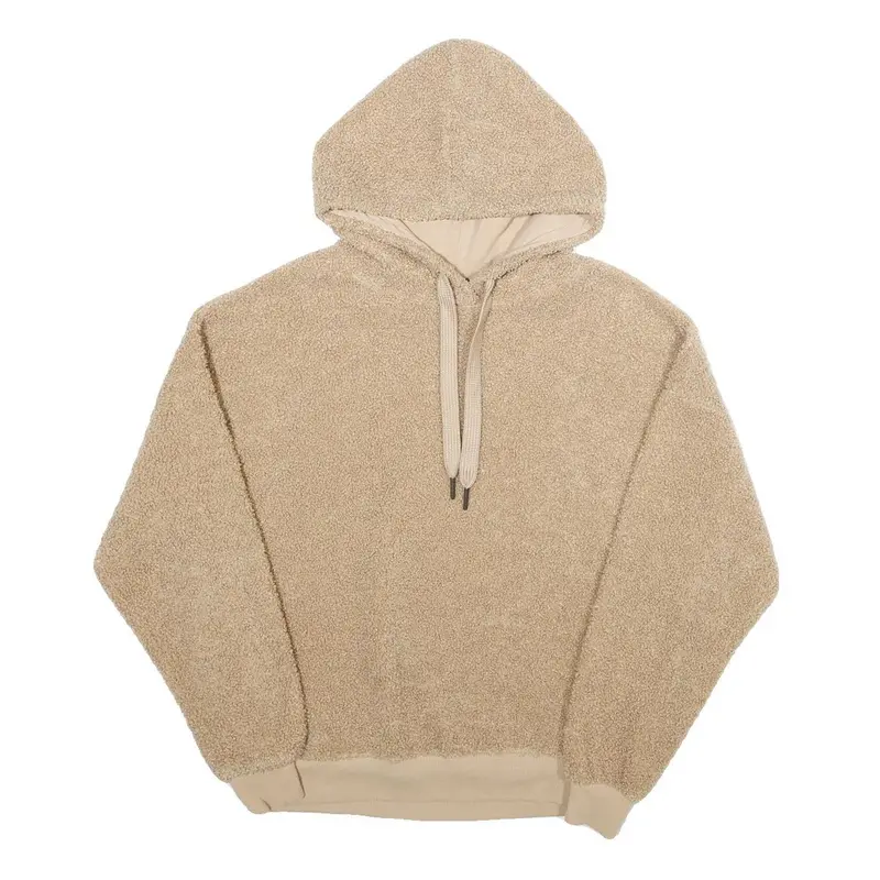 Womens Beige Fleece Hoodie L Comfortable Warm Oversized Pullover 1