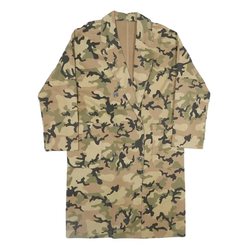 Womens Beige Green Camouflage Button Jacket L Cotton Blend Casual Patterned 1