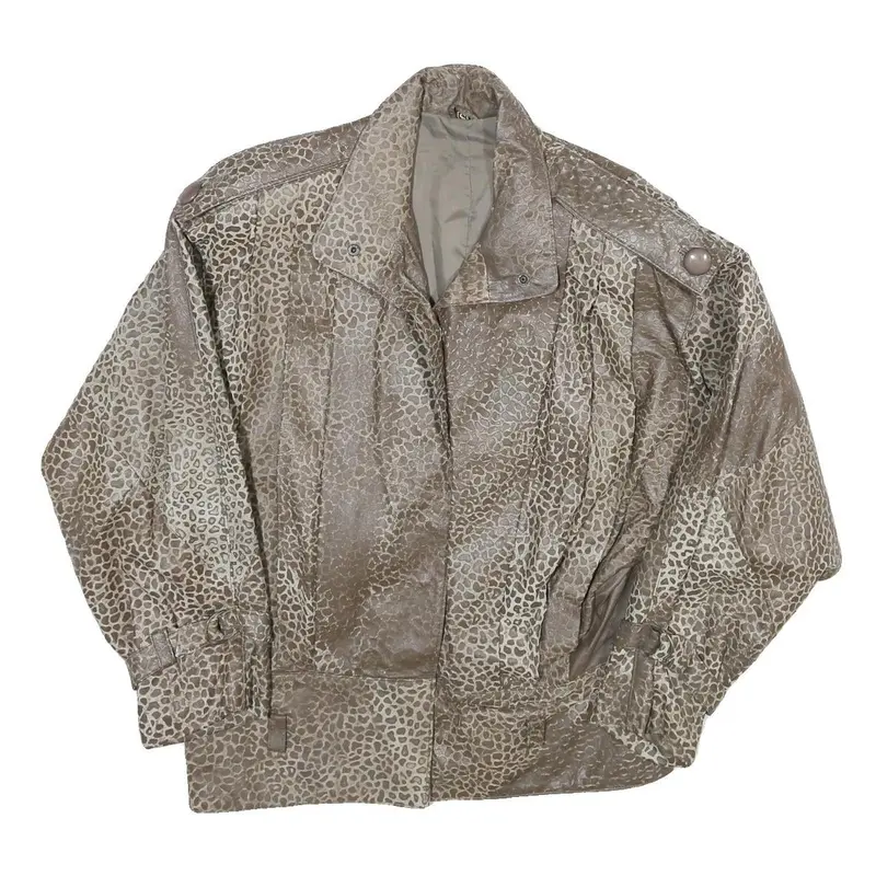 Womens Beige Leather Button Jacket S Plain Unique Stylish Fashionable 1