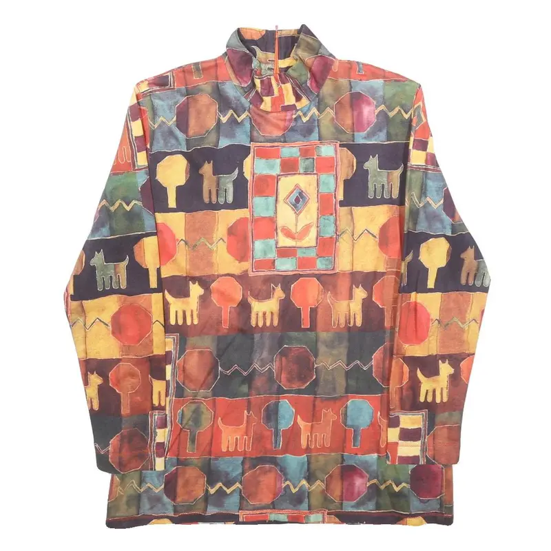 Womens Beige & Multicoloured Abstract Dog Pattern Crew Neck S Cotton Blend 1