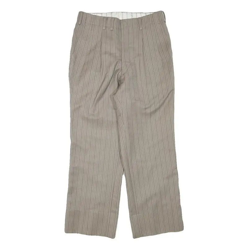 Womens Beige Pinstripe Regular Fit Straight Leg Trousers W28 L25 Cotton Blend 1