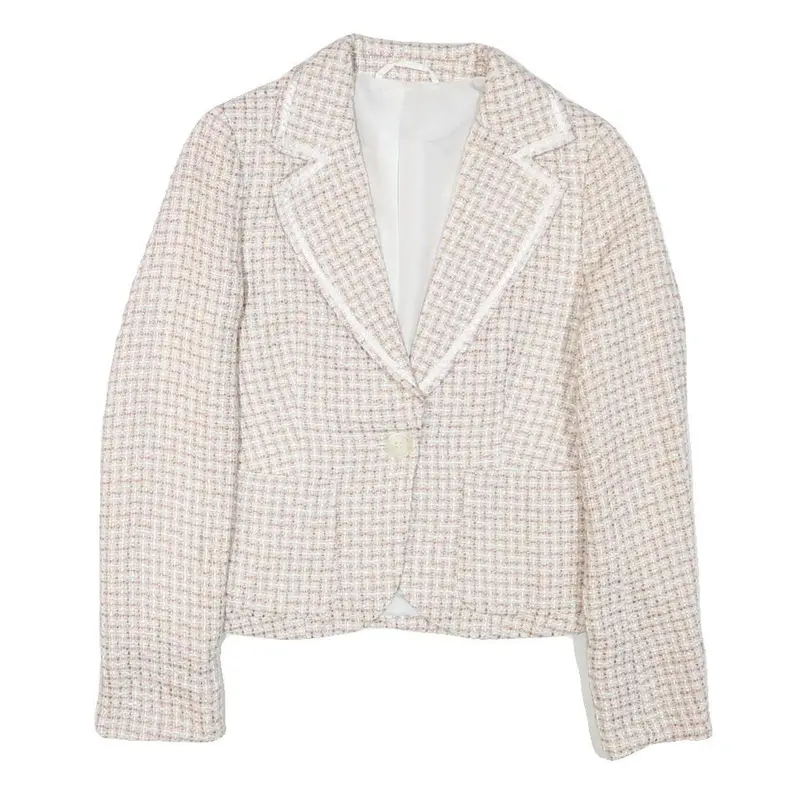 Womens Beige Tweed Button Jacket Xs Acrylic Blend Classic Tailored 1