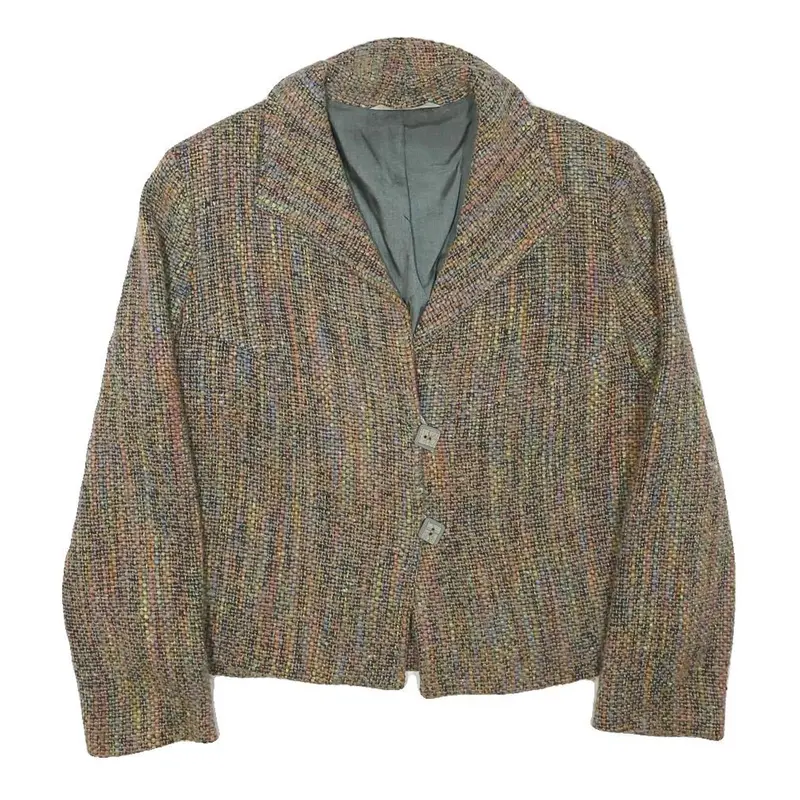 Womens Beige Wool Blend Button Jacket M Woven Classic Stylish Warm Wear 1