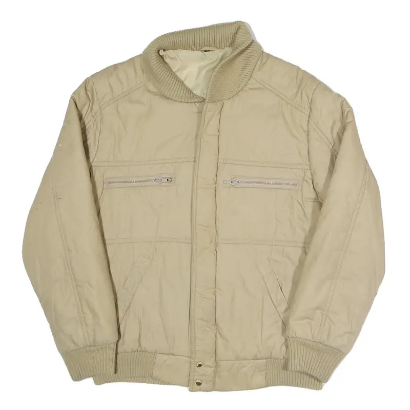 Womens Beige Zip Jacket L Polyester Blend Plain Lightweight Casual 1