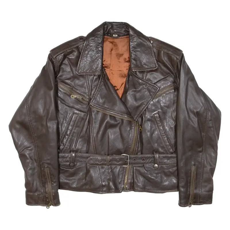 Womens Biker Jacket Brown Leather M 1