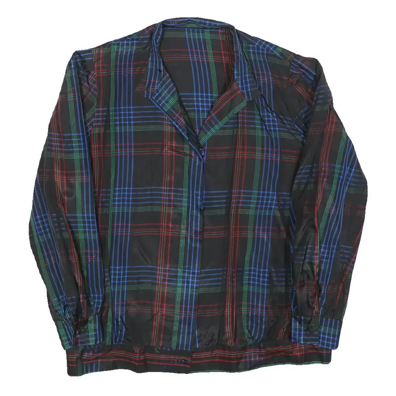 Womens Black Blue Red Green Checked Button Jacket L Woven Casual Lightweight 1