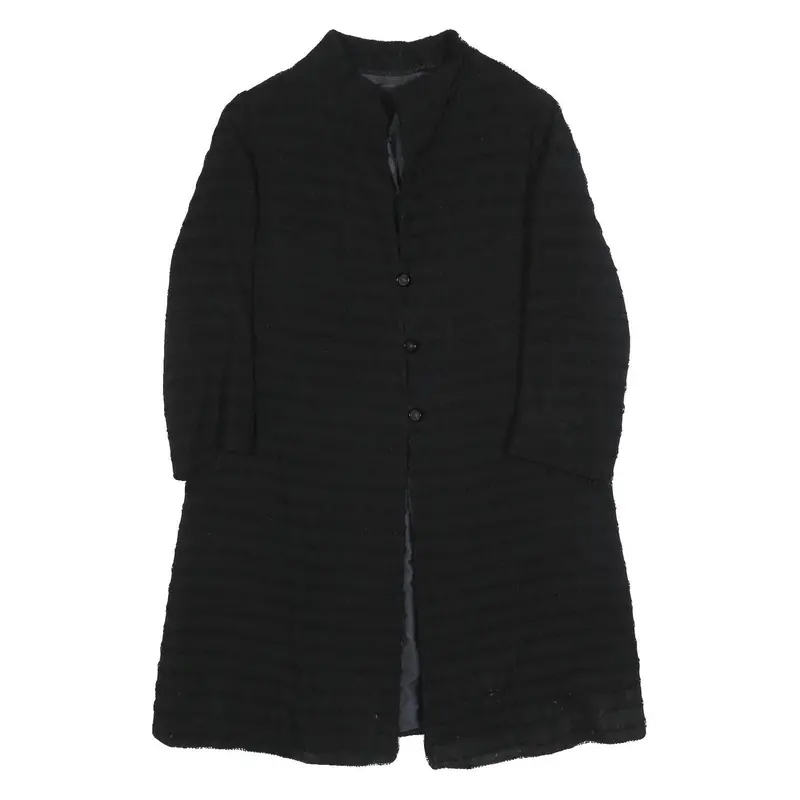 Womens Black Button Jacket M Textured Long Sleeve Classic Fit Plain 1