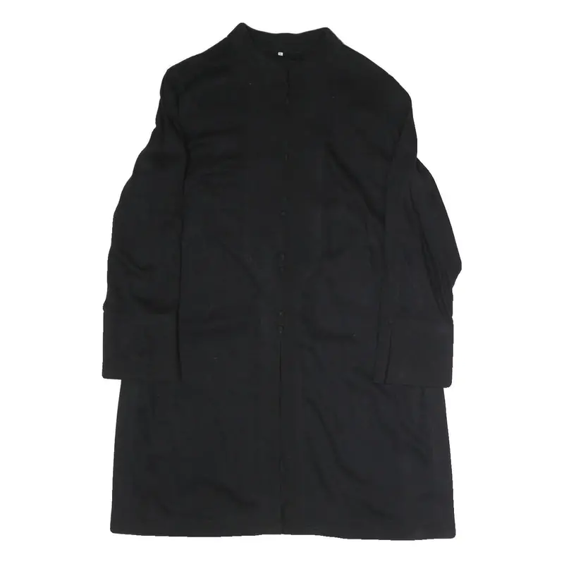 Womens Black Cotton Blend Classic Button Jacket L Plain Long Sleeve Casual 1