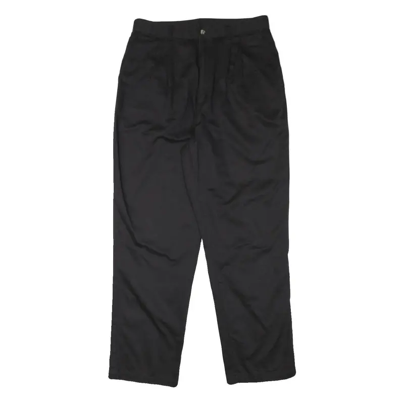 Womens Black Cotton Blend Relaxed Straight Trousers W31 L30 Classic Zip Pocketed 1
