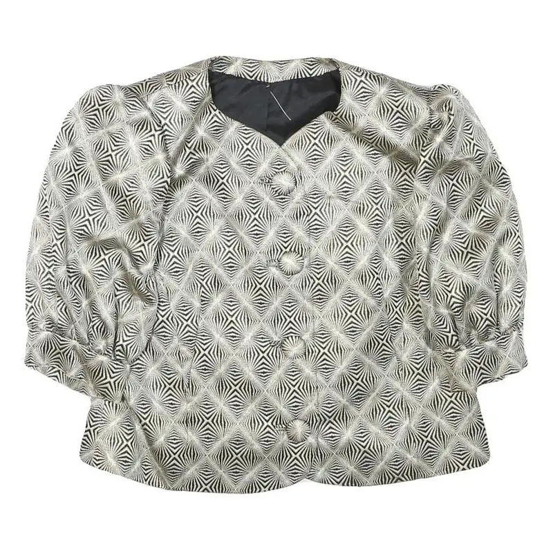 Womens Black & Cream Patterned Button Closure Polyester Blend Jacket S 1