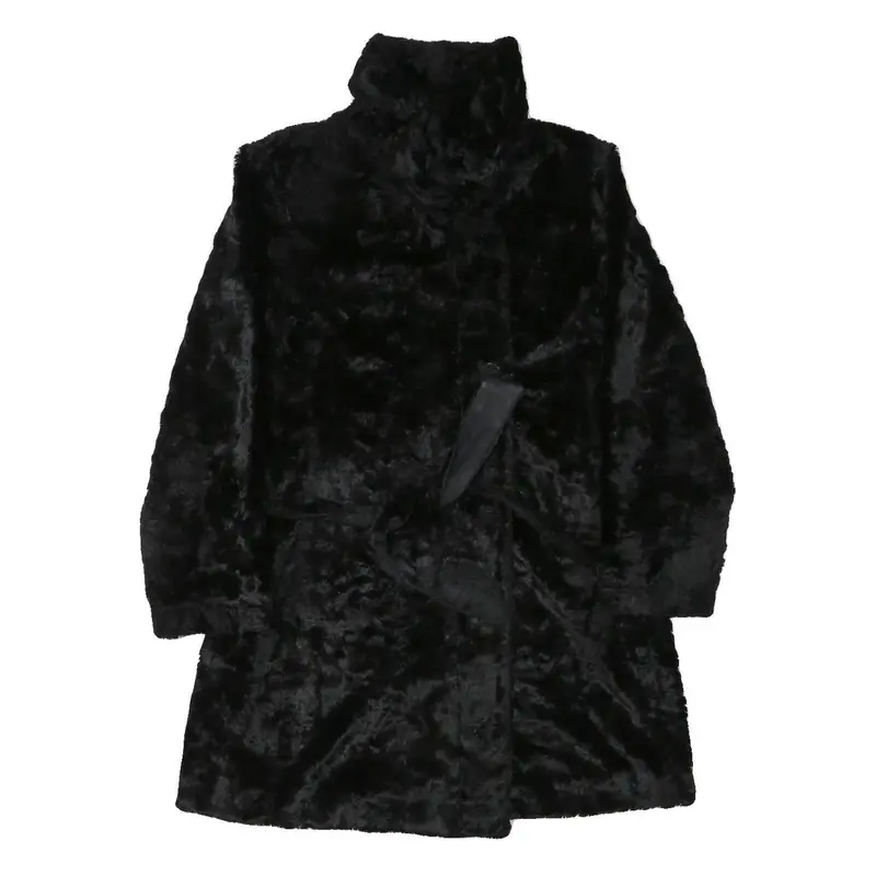 Womens Black Faux Fur Button Jacket M Polyester Blend Plush Soft Warm Outerwear 1
