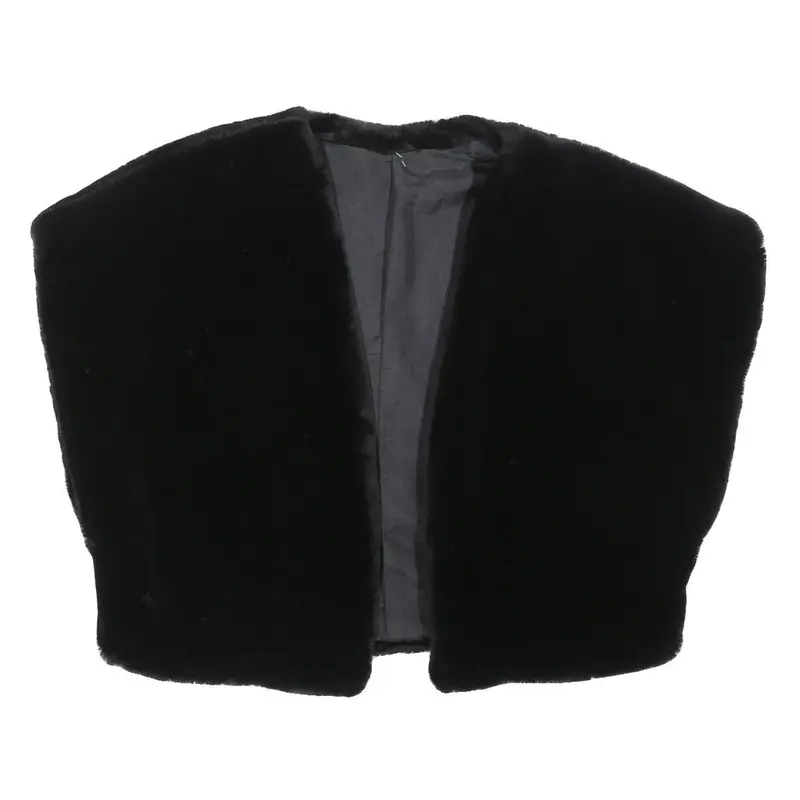 Womens Black Faux Fur Cropped Jacket L Polyester Blend Plush Soft Outerwear 1