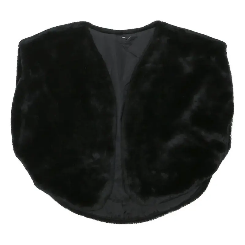 Womens Black Faux Fur Jacket S Polyester Blend Sleeveless Plain Soft Warm 1