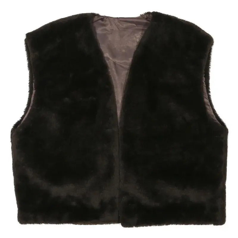 Womens Black Faux Fur Sleeveless Jacket L Polyester Blend Plain Soft Feel 1