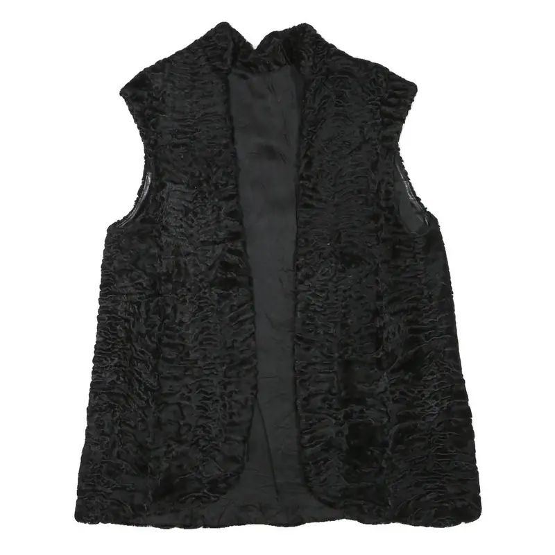 Womens Black Faux Fur Sleeveless Jacket M Polyester Blend Plush Warm Soft 1