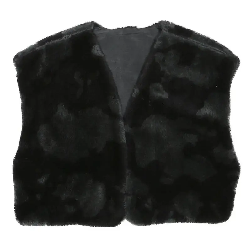 Womens Black Faux Fur Sleeveless Jacket S Polyester Blend Plush Warm Layer 1