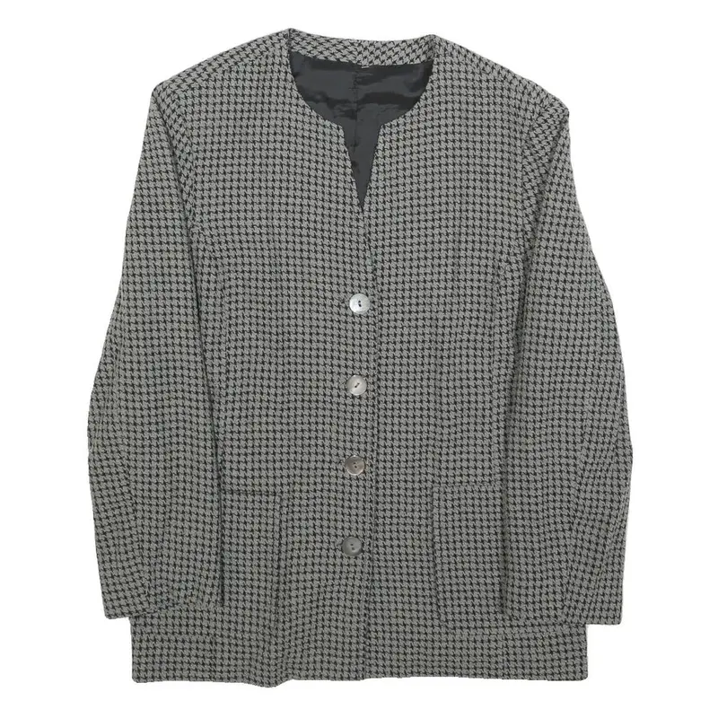 Womens Black & Grey Classic Button Jacket M Woven Houndstooth Pattern 1